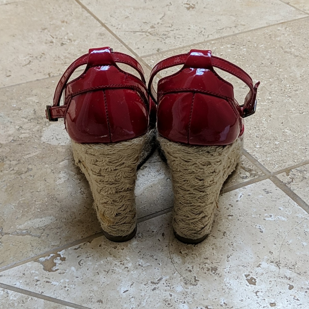Beautiful Ruby Red Leather Platform Espadrilles - image 3